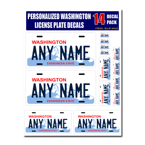 Personalized Washington License Plate Decals - Stickers Version 2