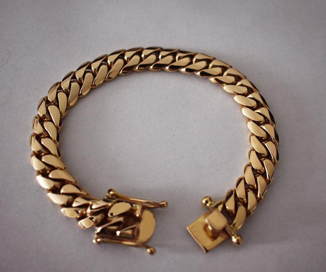 Solid 18K Gold Miami Men's Cuban Curb Link Bracelet 8 Inches 11mm Heavy