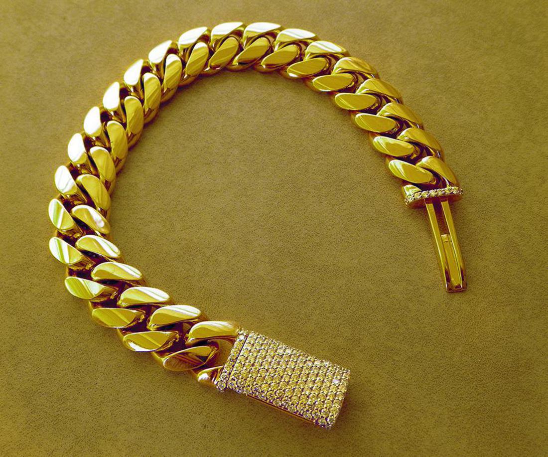 14K Gold Men Cuban Curb Link Bracelet 8" Heavy 111.8gr 12mm 2.10ct VS