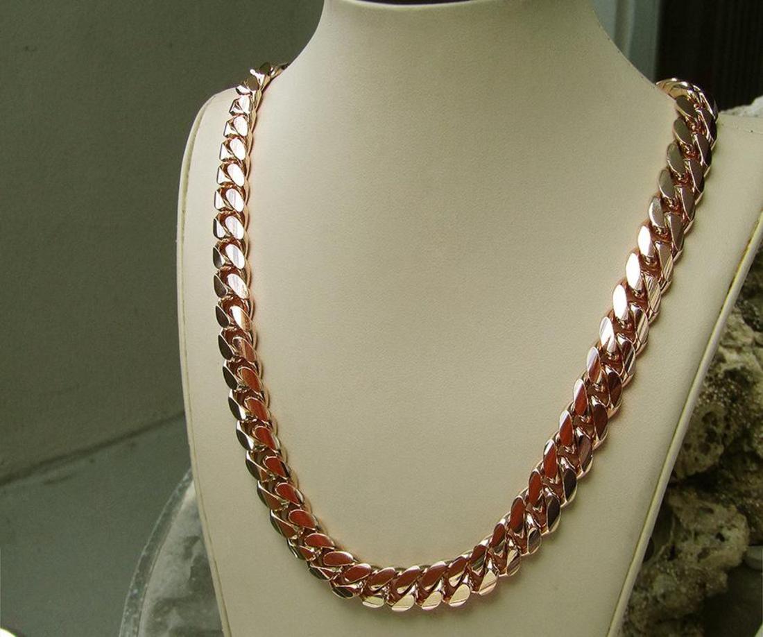 Solid 14K Rose Gold Men's Cuban Curb Link Chain Necklace 24