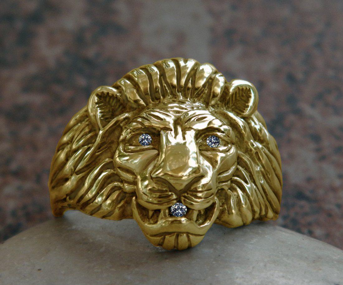 Custom Horse Head Diamond Ring 14K Yellow Gold