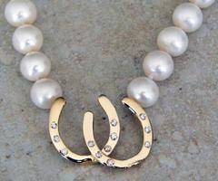 14K diamonds pearls double horseshoe necklace 