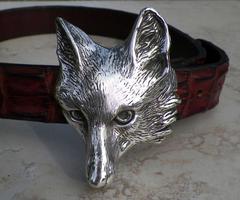 Beautiful Designer Sterling Silver Seating Fox Belt Buckle With Artist Signature 