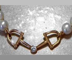 14K gold diamond pearls bit necklace
