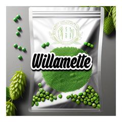 Willamette hops with vibrant green cones, known for their distinctive floral and citrus aroma