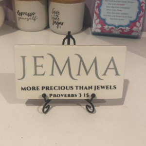 A custom personalised subway tile with name and bible verse more precious than jewels proverbs 3 15