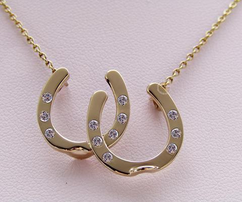 14k gold diamonds double horseshoe necklace 
