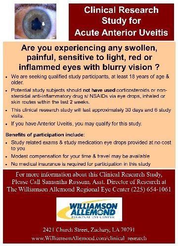 NOW OFFERING A CLINICAL TRIAL FOR UVEITIS!