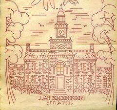 1976 Vintage Transfer Independence Hall July 4th Celebration Eagle Liberty Bell Betsy Ross Needlecraft And Embroidery - 