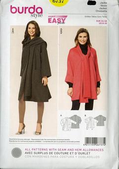 Vintage Pattern Warehouse Vintage Sewing Patterns Vintage Fashion Crafts Fashion Burda Style 6737 Sewing Pattern Misses Loose Fitting Coat With Front Scarf Tie Plus Size 8 20