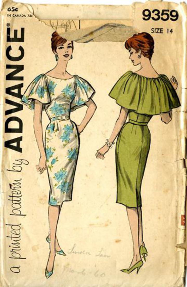 Vintage Pattern Warehouse, vintage sewing patterns, vintage fashion,  crafts, fashion - 1960 Advance #9359 Misses' Dramatic Dress with Full  Gathered Cape