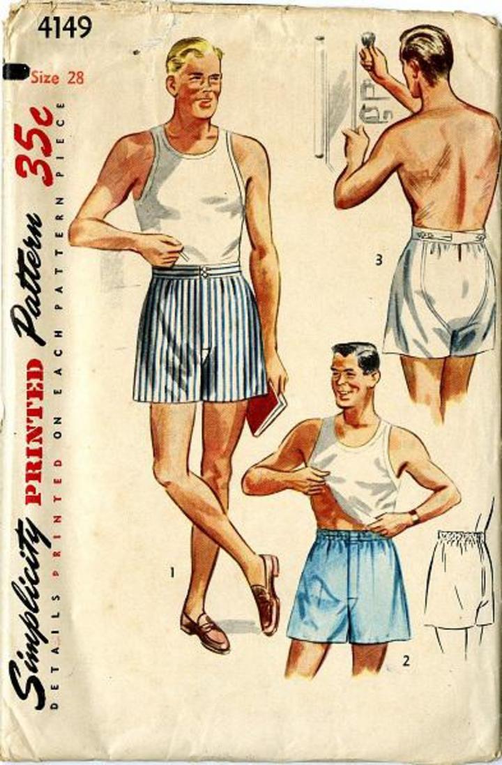 Vintage Pattern Warehouse, vintage sewing patterns, vintage fashion,  crafts, fashion - 1953 Simplicity #4149 Men's Shorts, Boxer Briefs