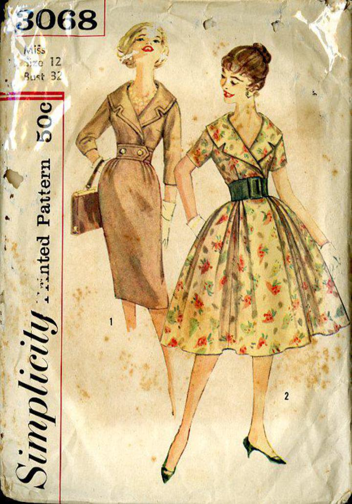 1959 Simplicity #3068 Vintage Sewing Pattern, Misses' One-Piece Dress w/  Two Skirts Size 12 (S3068)