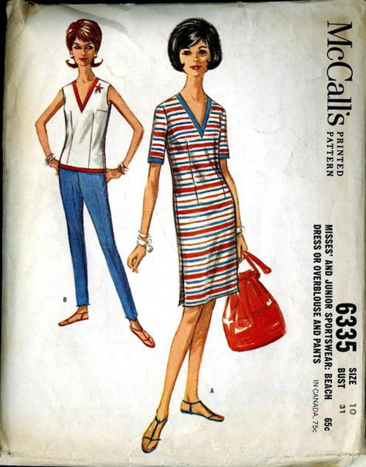 1962 McCall's #6335 Vintage Sewing Pattern, Misses' Sportswear - Beach  Dress or Overblouse and Tapered Pants Size 10 (MC006335)