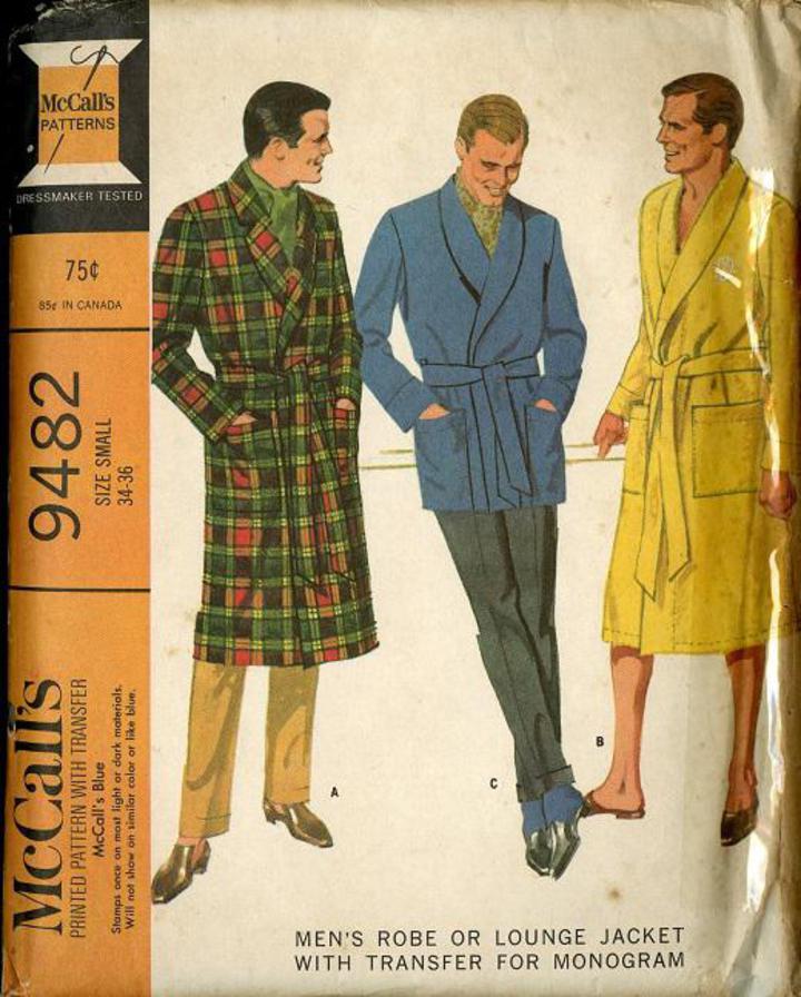Vintage Pattern Warehouse, vintage sewing patterns, vintage fashion,  crafts, fashion - 1968 McCall's #9482 Vintage Sewing Pattern, Men's Robe or  Lounge Jacket w/ Monogram Transfers Size 34-36