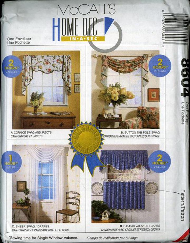 8604 UNCUT Vintage McCalls Sewing Pattern Home Dec in a Sec Window Treatments