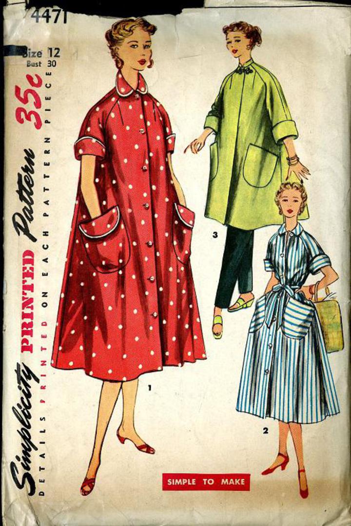 Vintage Pattern Warehouse, vintage sewing patterns, vintage fashion,  crafts, fashion - 1953 Simplicity #4471 Misses' Old Hollywood Style Robe or  Day Dress