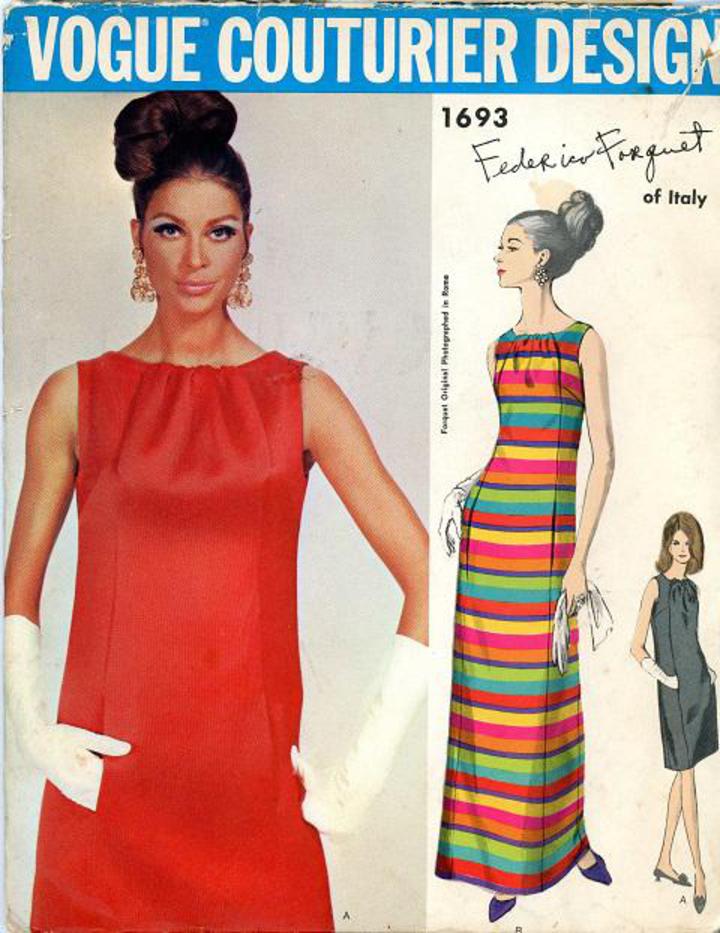 Vintage Pattern Warehouse, vintage sewing patterns, vintage fashion,  crafts, fashion - 1960's Vogue Couturier Design Federico Forquet #1693  Misses' Sleeveless Dress in Evening or Street L