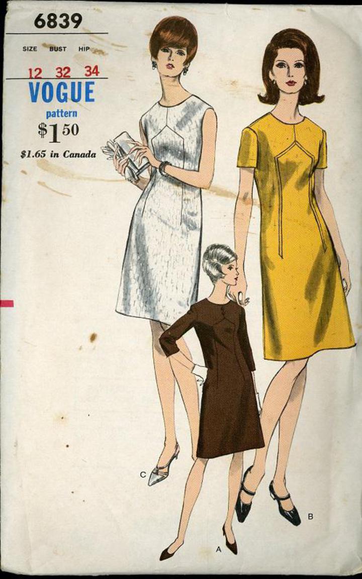 Vintage Pattern Warehouse, vintage sewing patterns, vintage fashion,  crafts, fashion - 1960's Vogue #6839 Misses' A-Line Dress